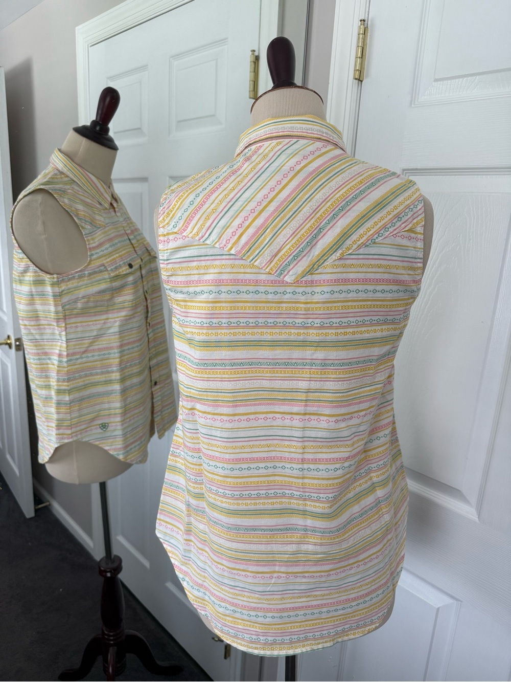 Ariat Jasmine Shirt Sleeveless Striped Button-Front Top in Yellow - Picture 11 of 11